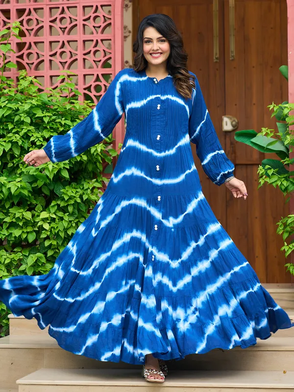 Blue cotton kurti with for festive wear