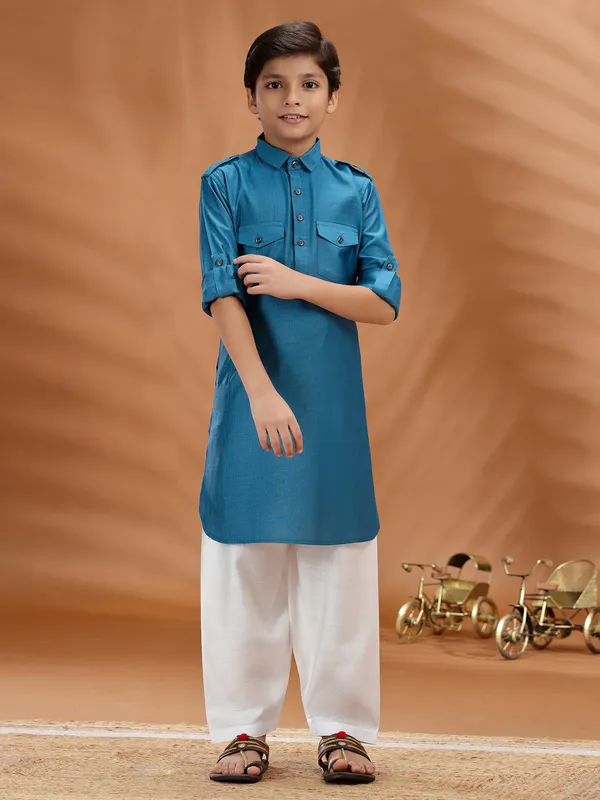 Blue cotton pathani pathani set for boys