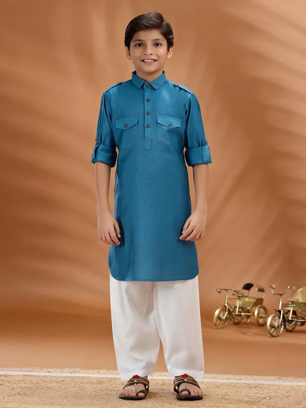 Blue cotton pathani pathani set for boys