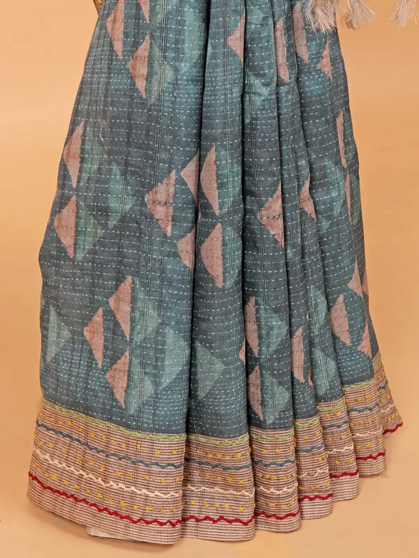 Blue cotton saree for festive with printed