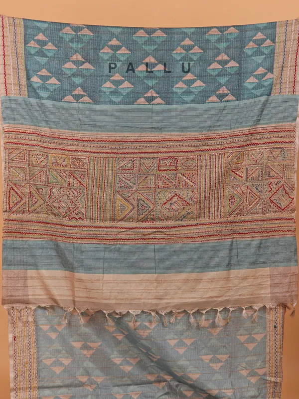 Blue cotton saree for festive with printed