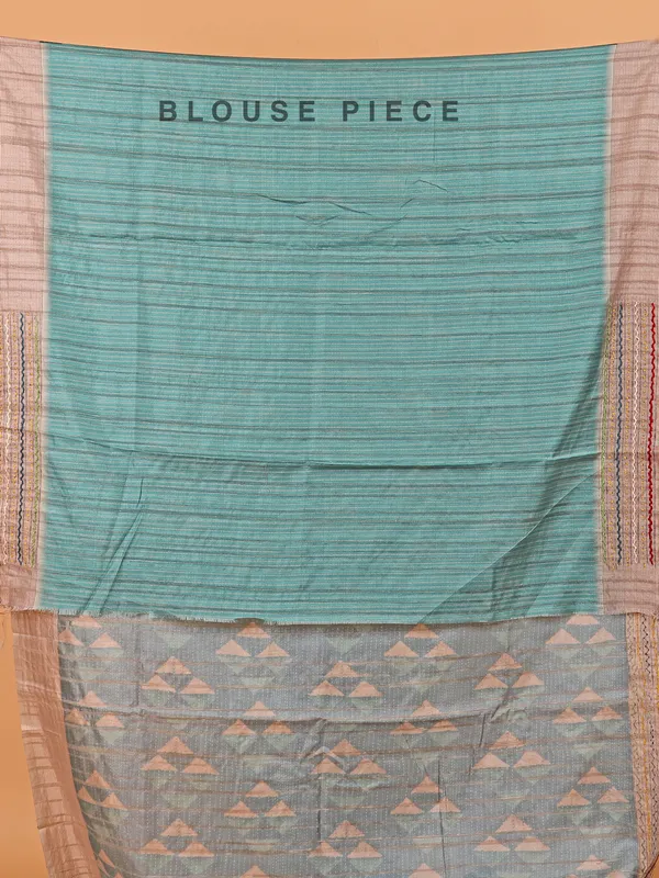 Blue cotton saree for festive with printed