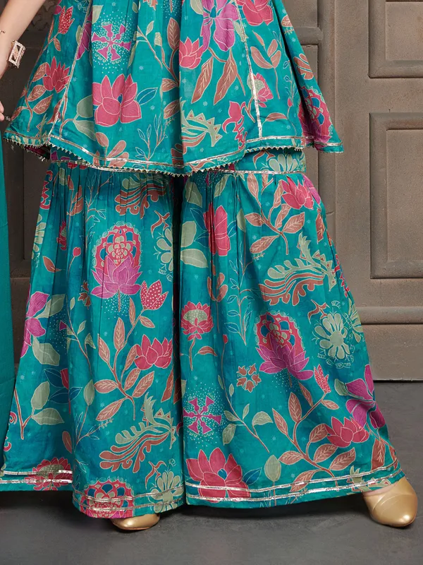 Blue cotton sharara suit with dupatta