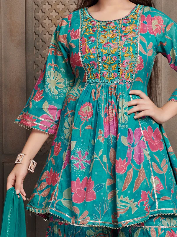 Blue cotton sharara suit with dupatta