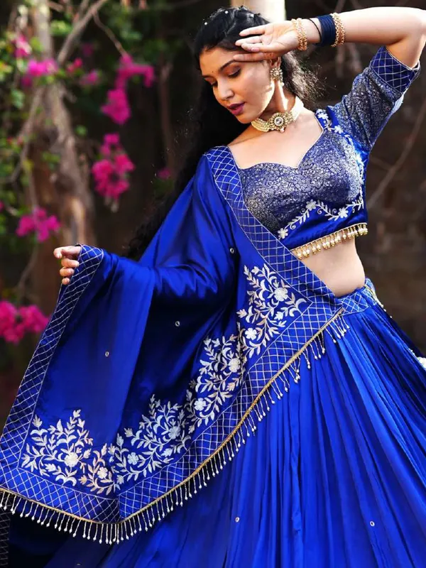 Blue cotton silk chaniya choli for navratri