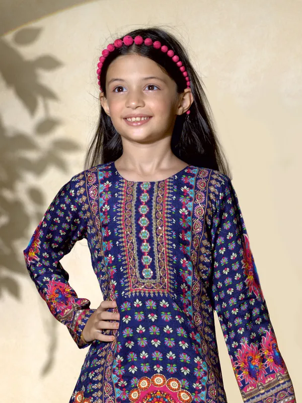 Blue cotton silk dhoti suit for girls
