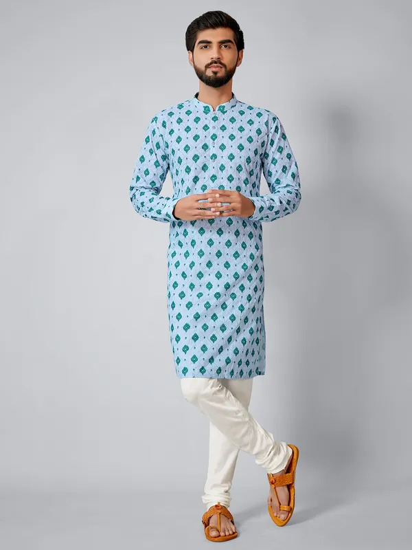 Blue cotton silk kurta set for festive seasons