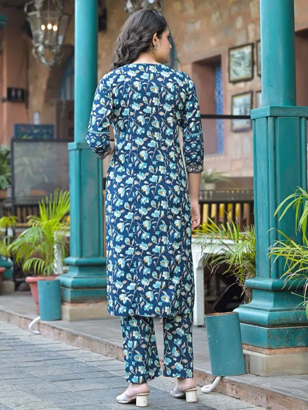 Blue cotton silk kurti set with dupatta