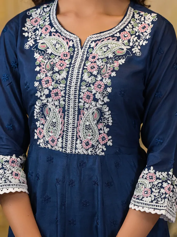 Classy blue cotton silk kurti set for festive