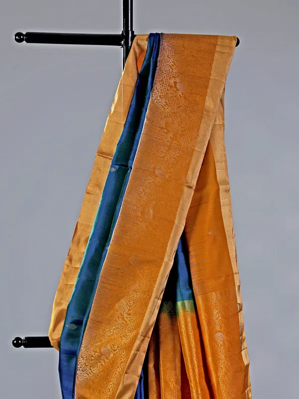 Blue cotton silk zari worked saree