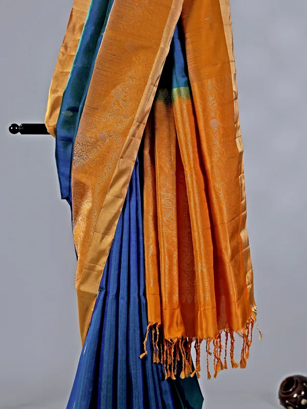 Blue cotton silk zari worked saree