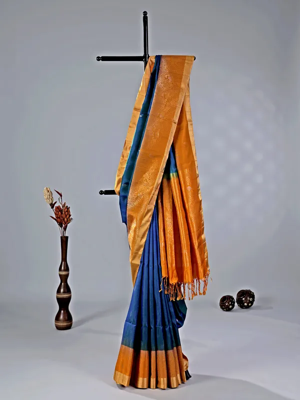 Blue cotton silk zari worked saree