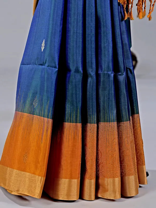 Blue cotton silk zari worked saree