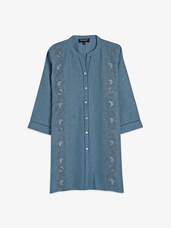 Blue cotton tunic top for casual