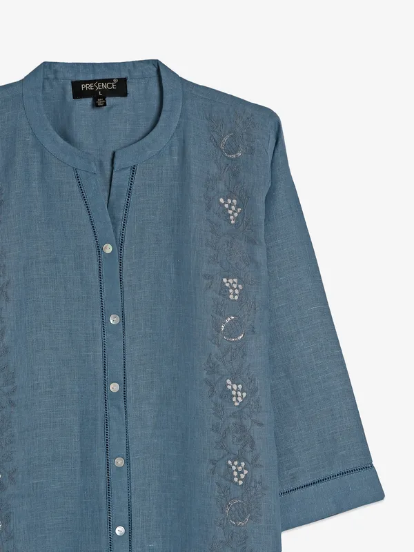 Blue cotton tunic top for casual