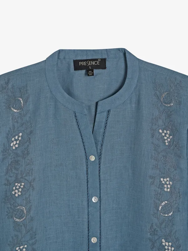 Blue cotton tunic top for casual