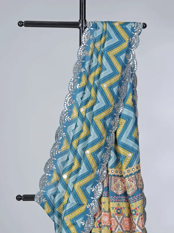 Blue crepe silk printed saree for festive