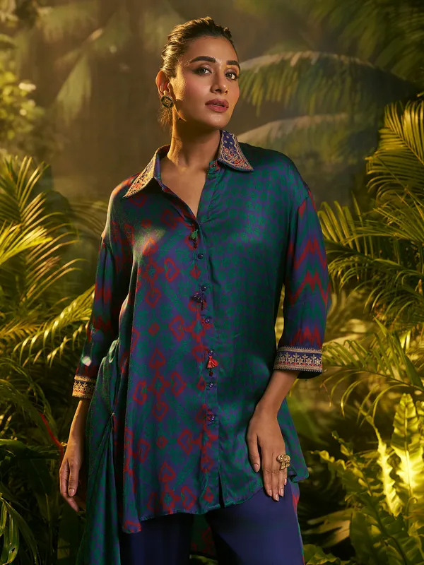 Blue crepe silk salwar suit for women