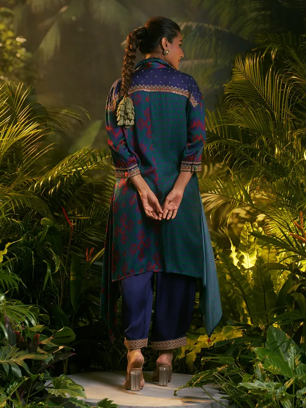 Blue crepe silk salwar suit for women