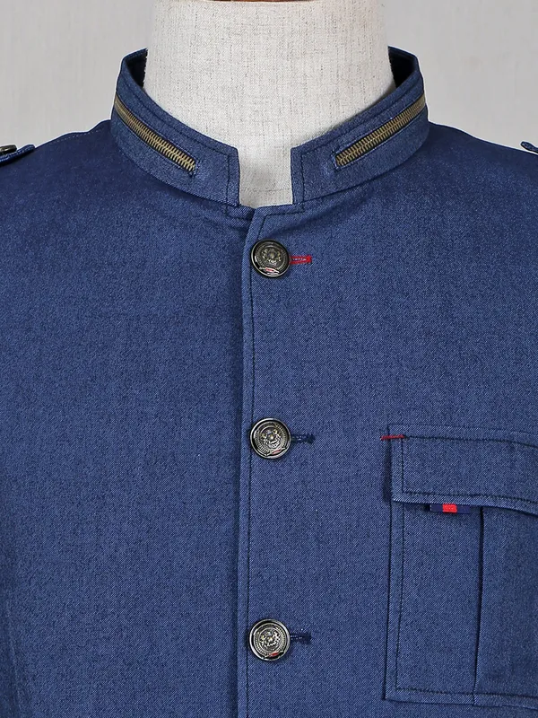 Blue denim solid waistcoat for men