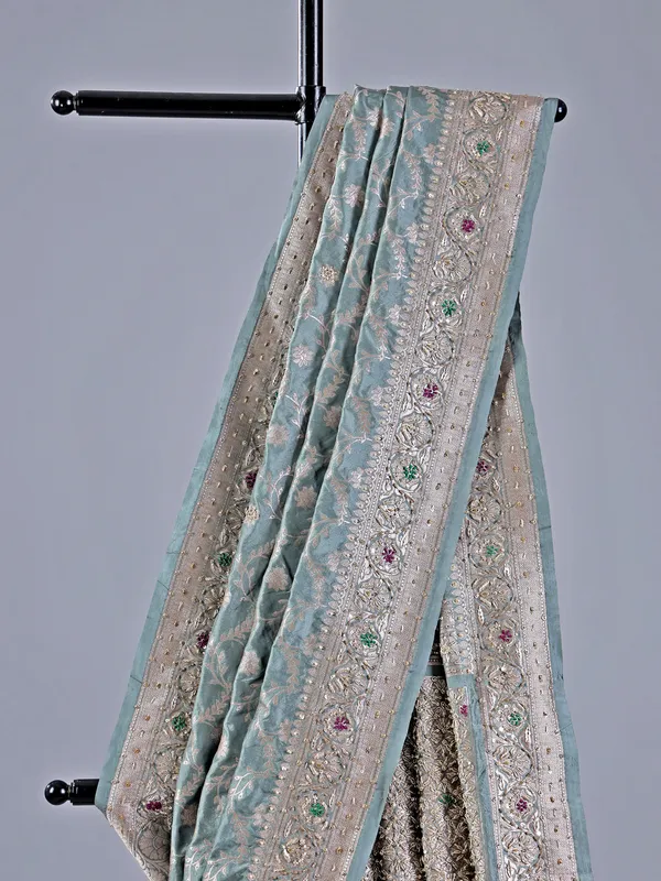 Blue designer silk saree with zari detailing