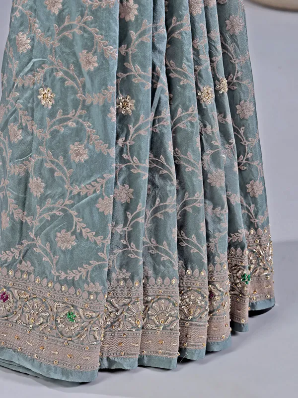Blue designer silk saree with zari detailing