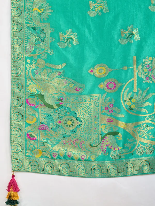 Blue dola silk saree with stone zari weaving