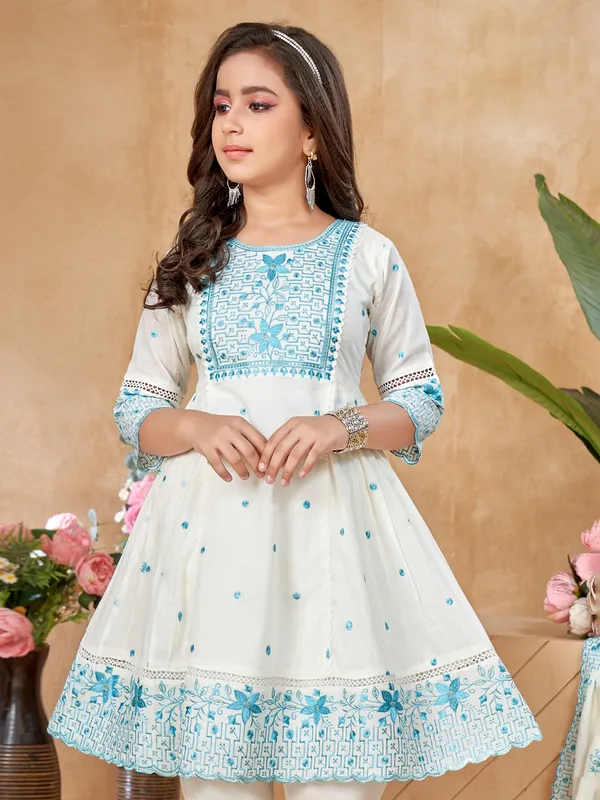 Blue embroidered pant salwar suit for festive wear with dupatta