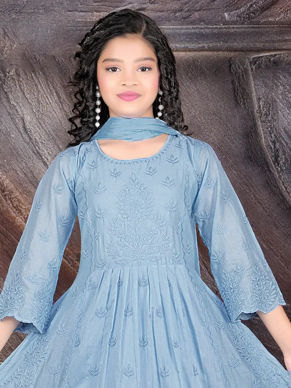 Blue ethnic salwar suit with pants and dupatta