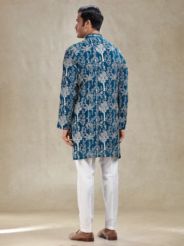 Blue festive ready kurta ensemble for gentlemen