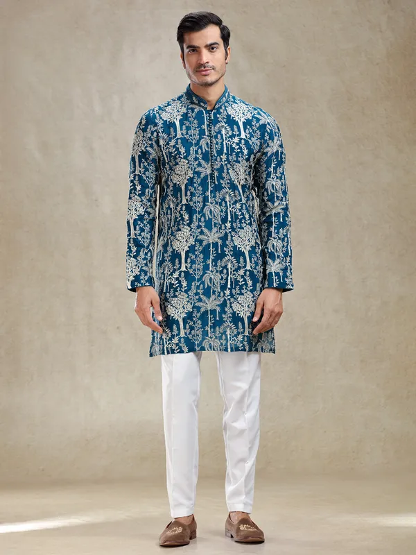 Blue festive ready kurta ensemble for gentlemen