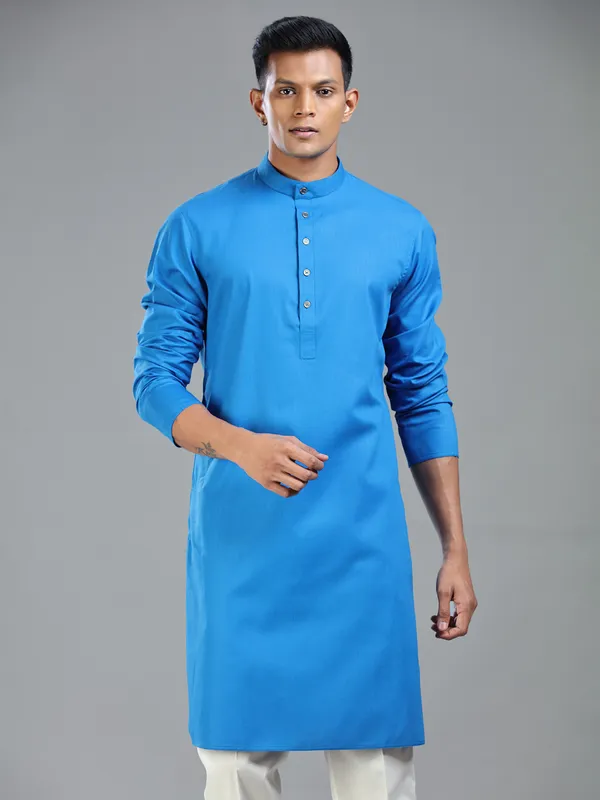 Blue festive ready kurta suit in fine cotton for men