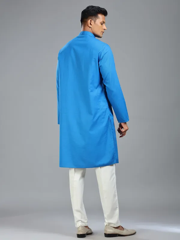 Blue festive ready kurta suit in fine cotton for men