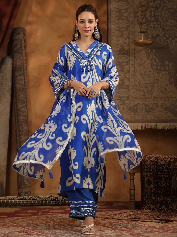 Blue festive stylecotton silk kurti set