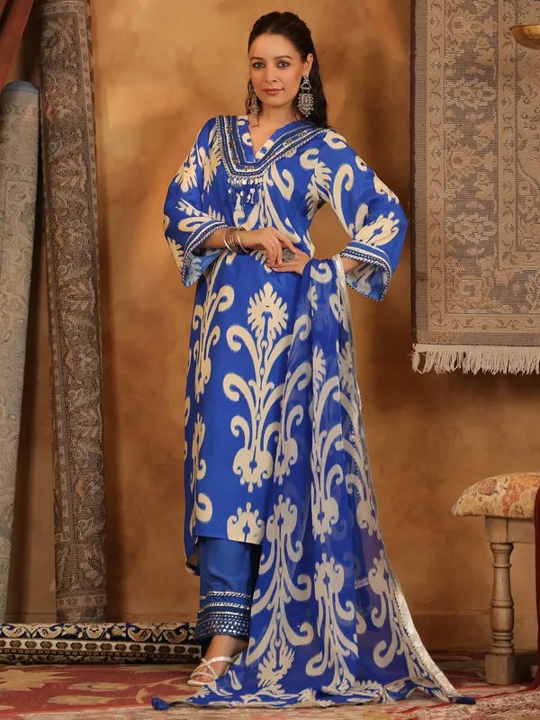 Blue festive stylecotton silk kurti set