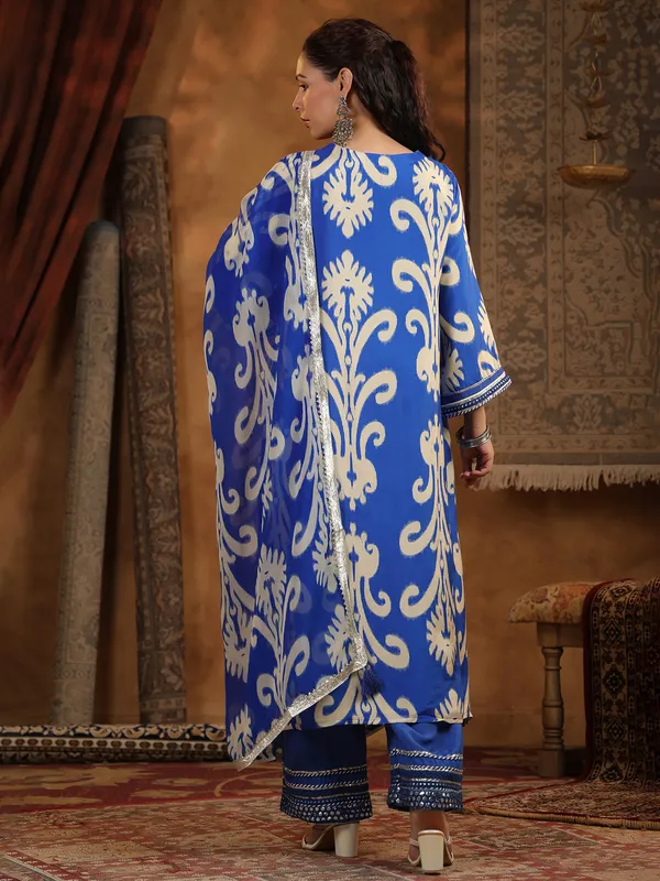 Blue festive stylecotton silk kurti set