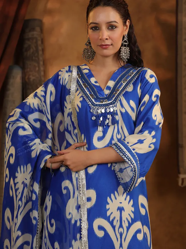 Blue festive stylecotton silk kurti set