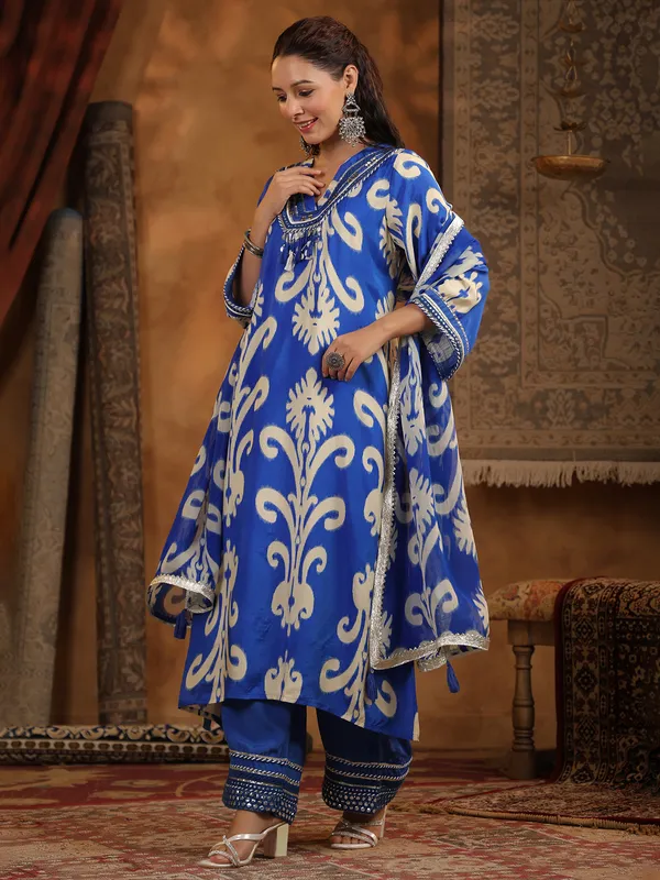 Blue festive stylecotton silk kurti set