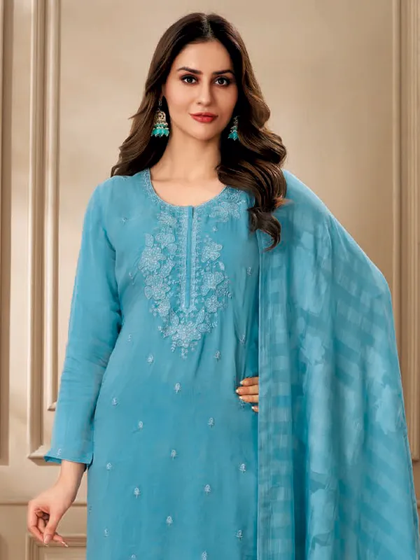 Blue festive wear organza salwar suit