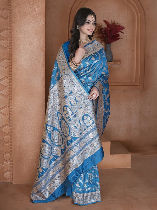 Blue festive wear saree in soft silk