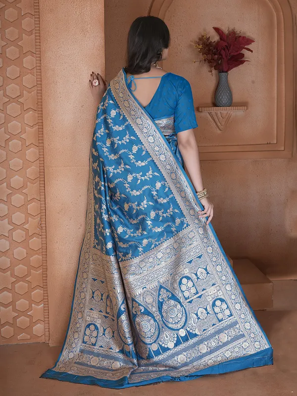 Blue festive wear saree in soft silk