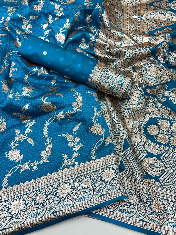Blue festive wear saree in soft silk