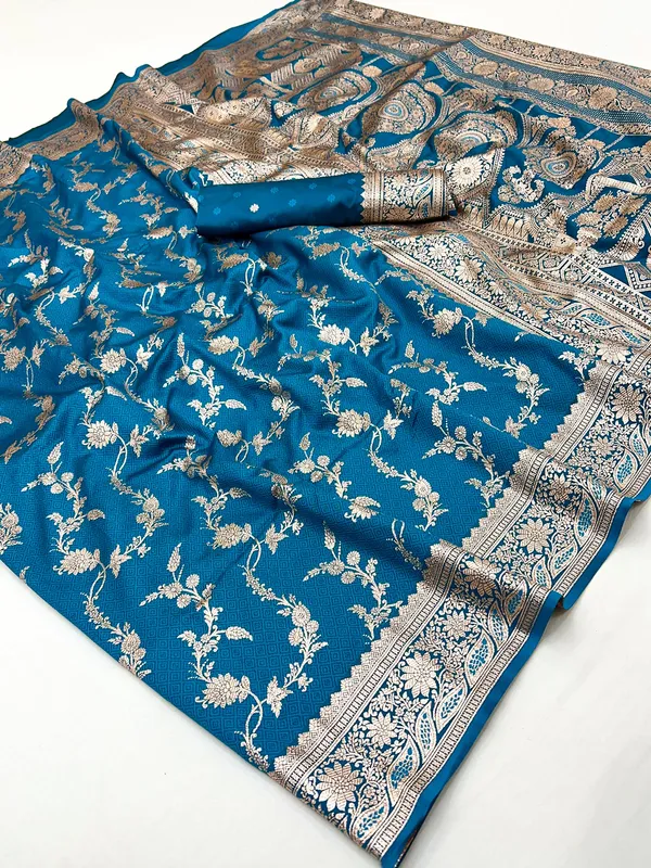 Blue festive wear saree in soft silk