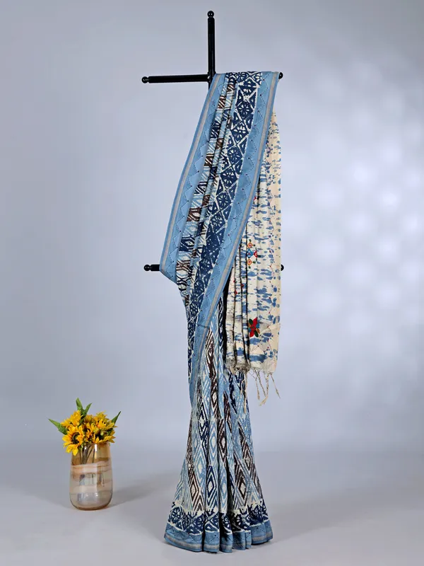 Blue festive wear tusser silk saree