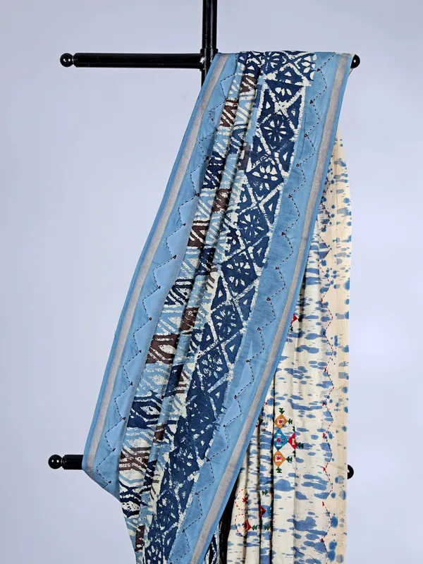 Blue festive wear tusser silk saree