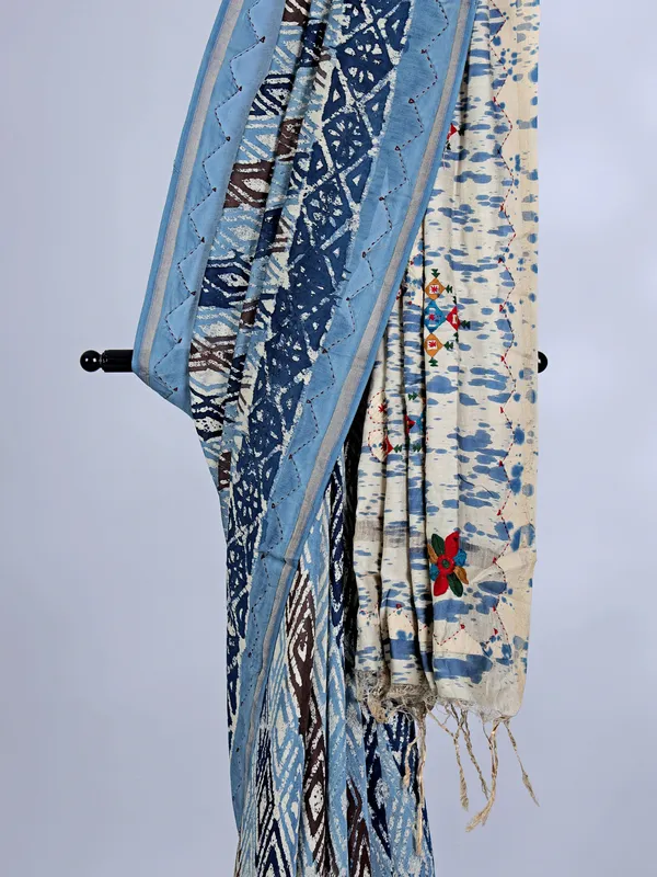 Blue festive wear tusser silk saree