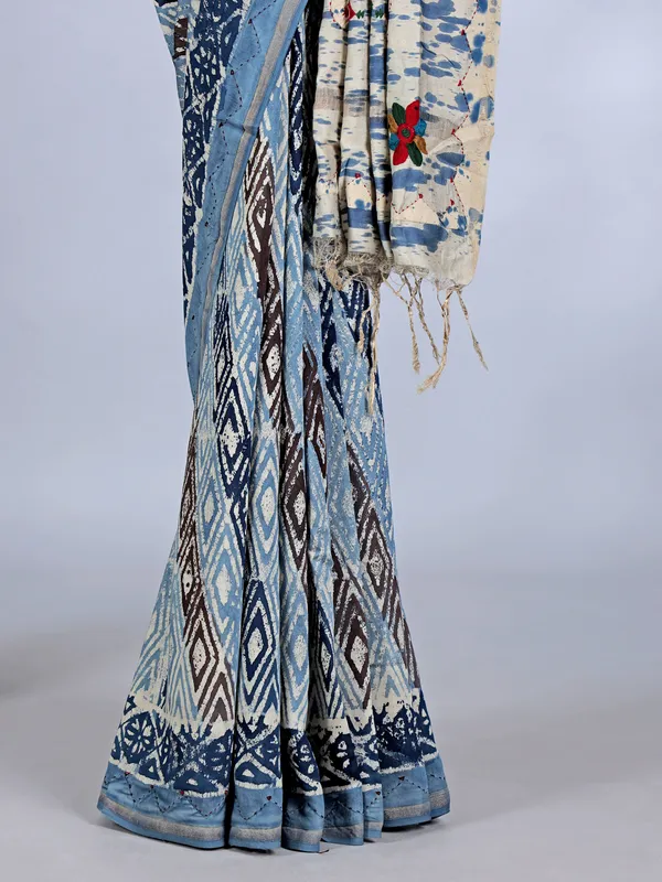 Blue festive wear tusser silk saree