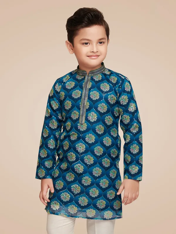 Blue georgette floral printed kurta suit