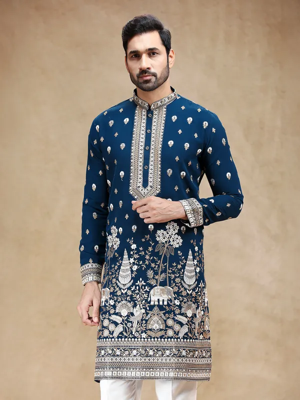 Blue georgette kurta suit with embroidery work
