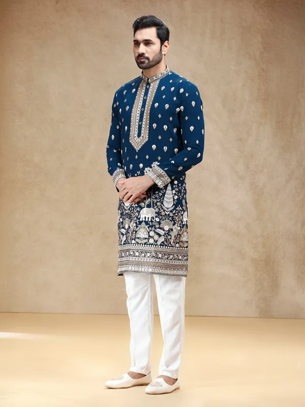 Blue georgette kurta suit with embroidery work